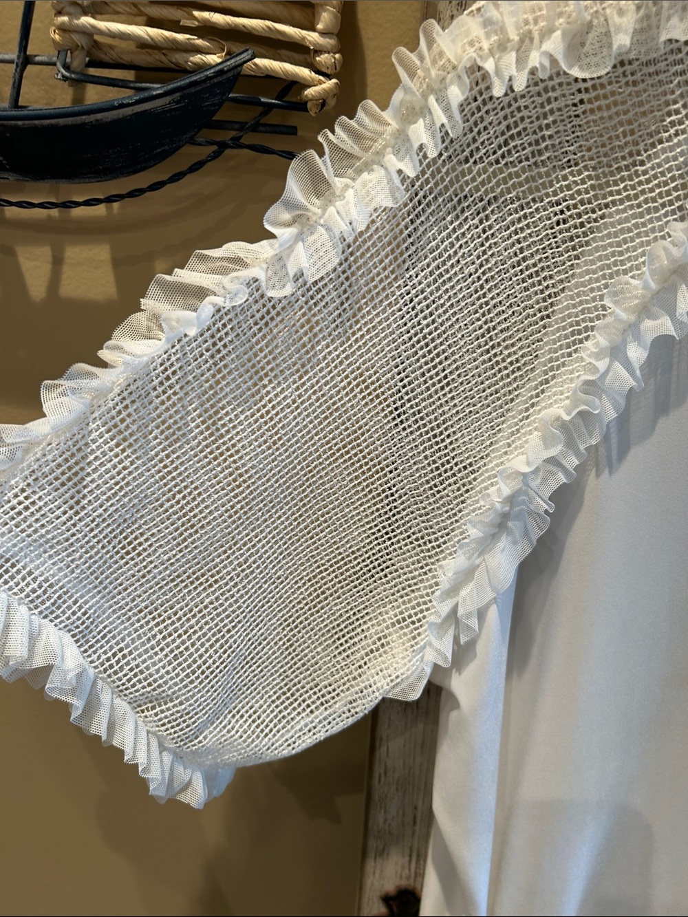 Joseph Ribkoff White Ruffle Mesh-Sleeve Top - Picture 4 of 6